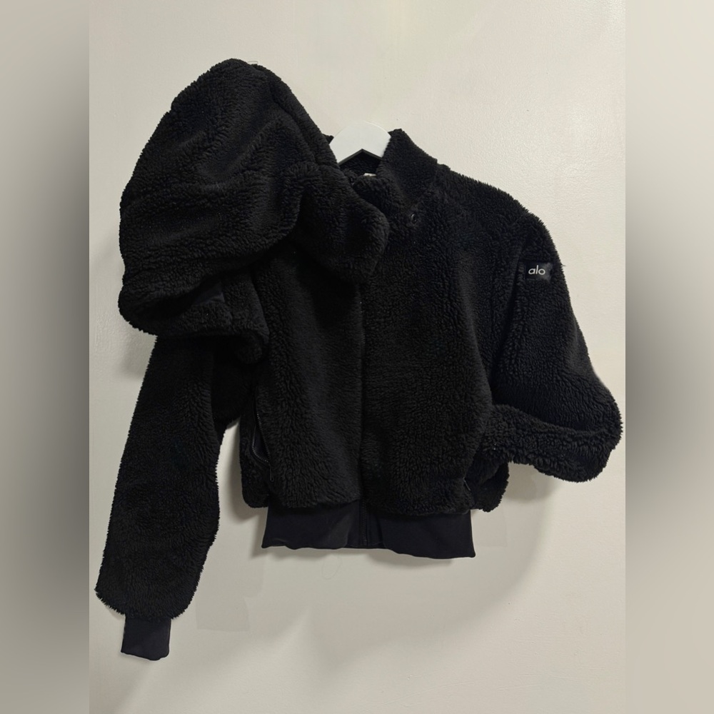 Alo Black Sherpa Zip-Up Jacket